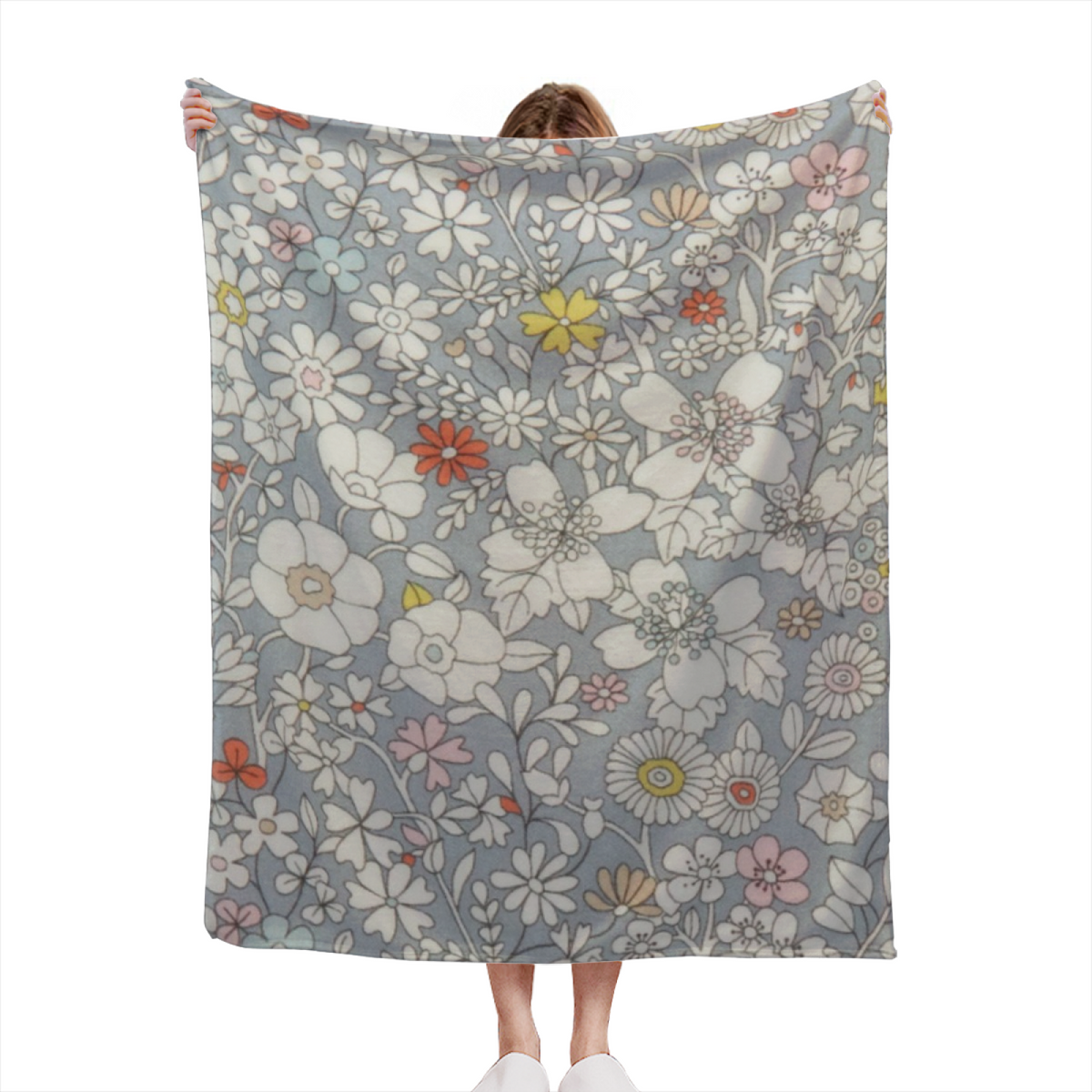 Gray Cottage Floral Decorative Flannel Blanket