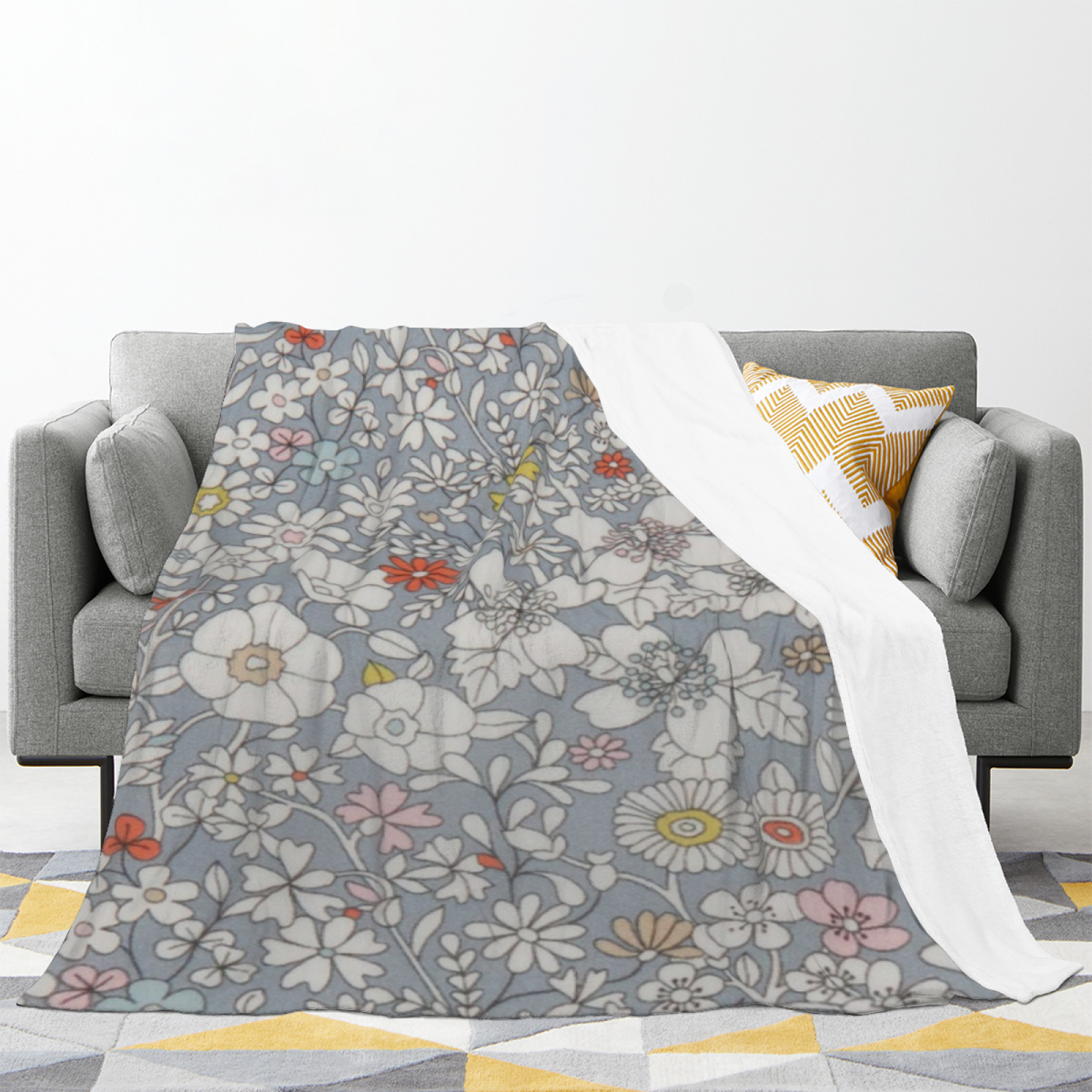 Gray Cottage Floral Decorative Flannel Blanket