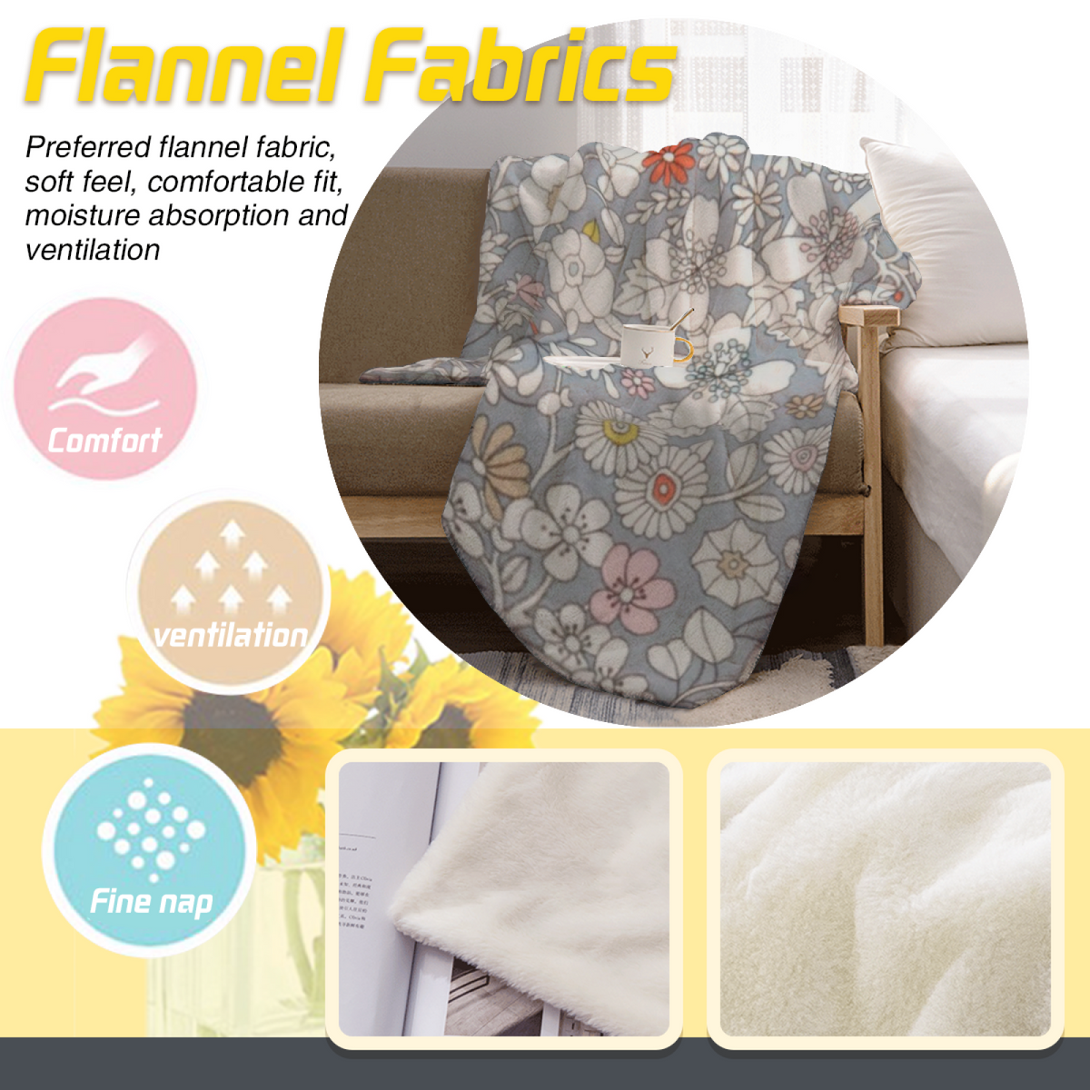 Gray Cottage Floral Decorative Flannel Blanket