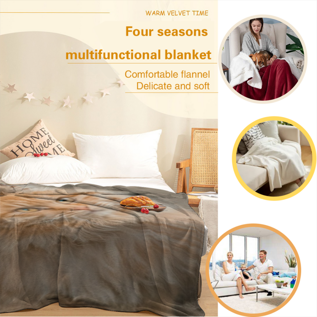 Pastel Multicolor Whimsical Decor Plush Flannel Throw ¨C Tangerine Galaxy Edition