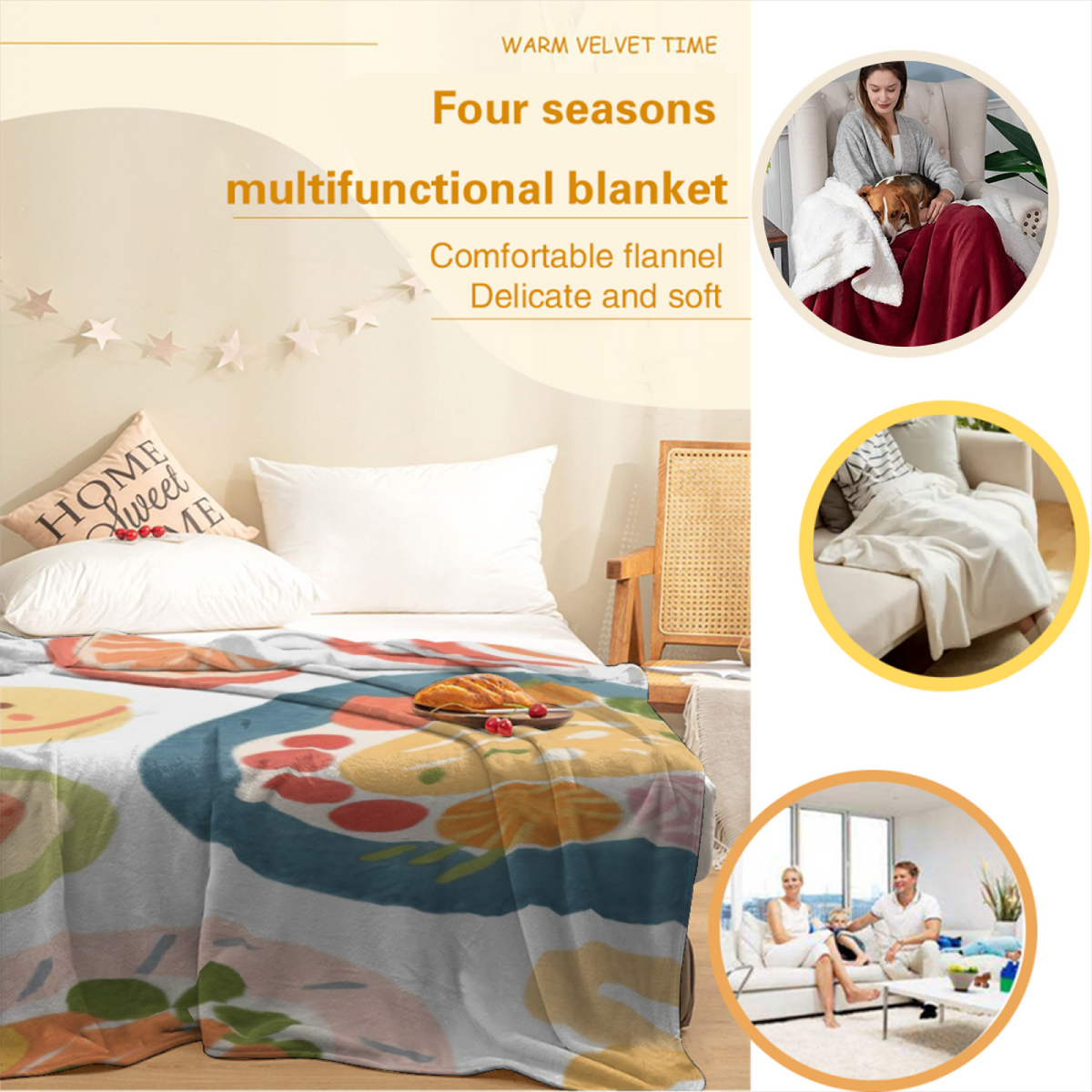 Harvest Blossom Soft Flannel Blanket in Pastel Multicolor