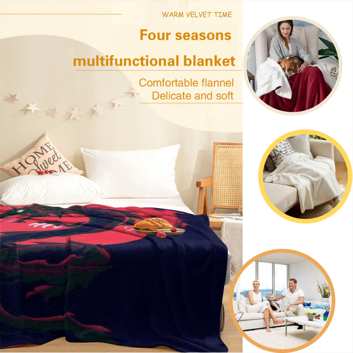 Hazy & Treasure Playful Graphic Plush Flannel Throw