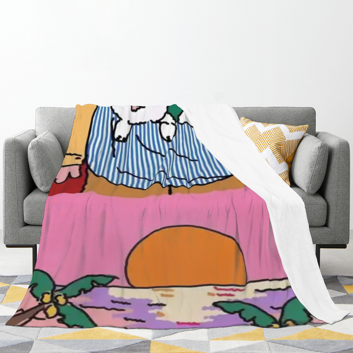 Hazy Breeze Expressive Print Cozy Flannel Bed Blanket in Dusty Lilac