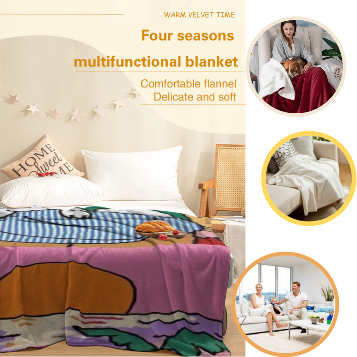 Hazy Breeze Expressive Print Cozy Flannel Bed Blanket in Dusty Lilac