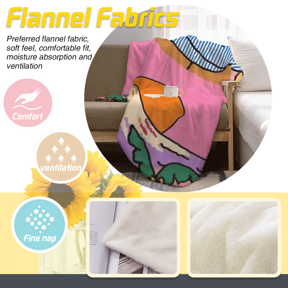 Hazy Breeze Expressive Print Cozy Flannel Bed Blanket in Dusty Lilac