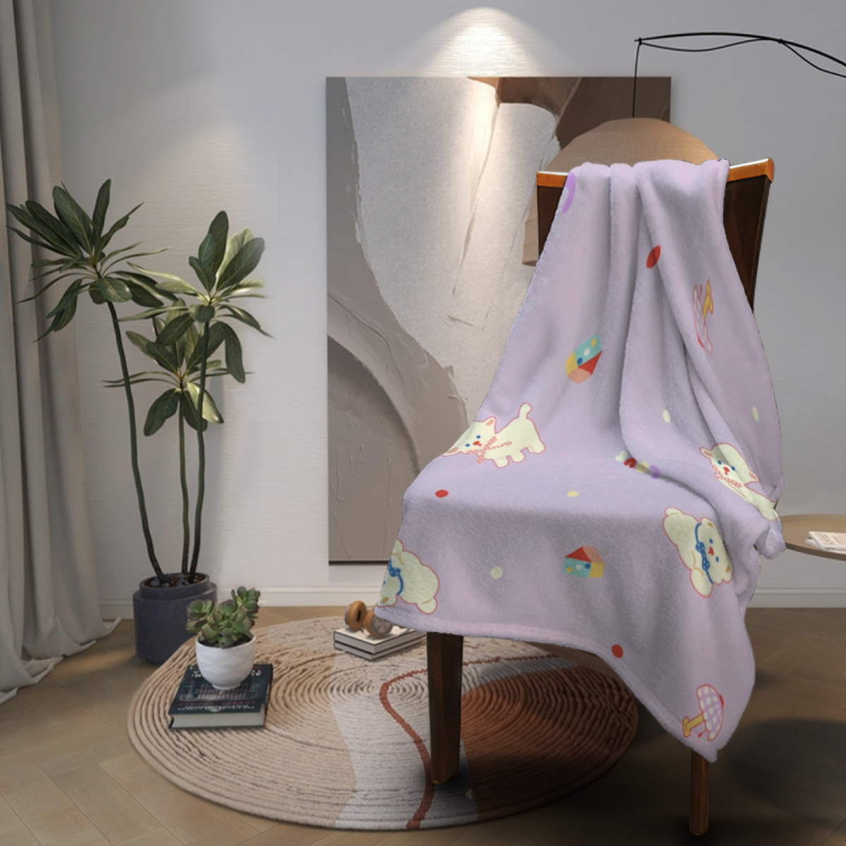 Orchard Prism Creamy Ivory Art Decorative Flannel Blanket