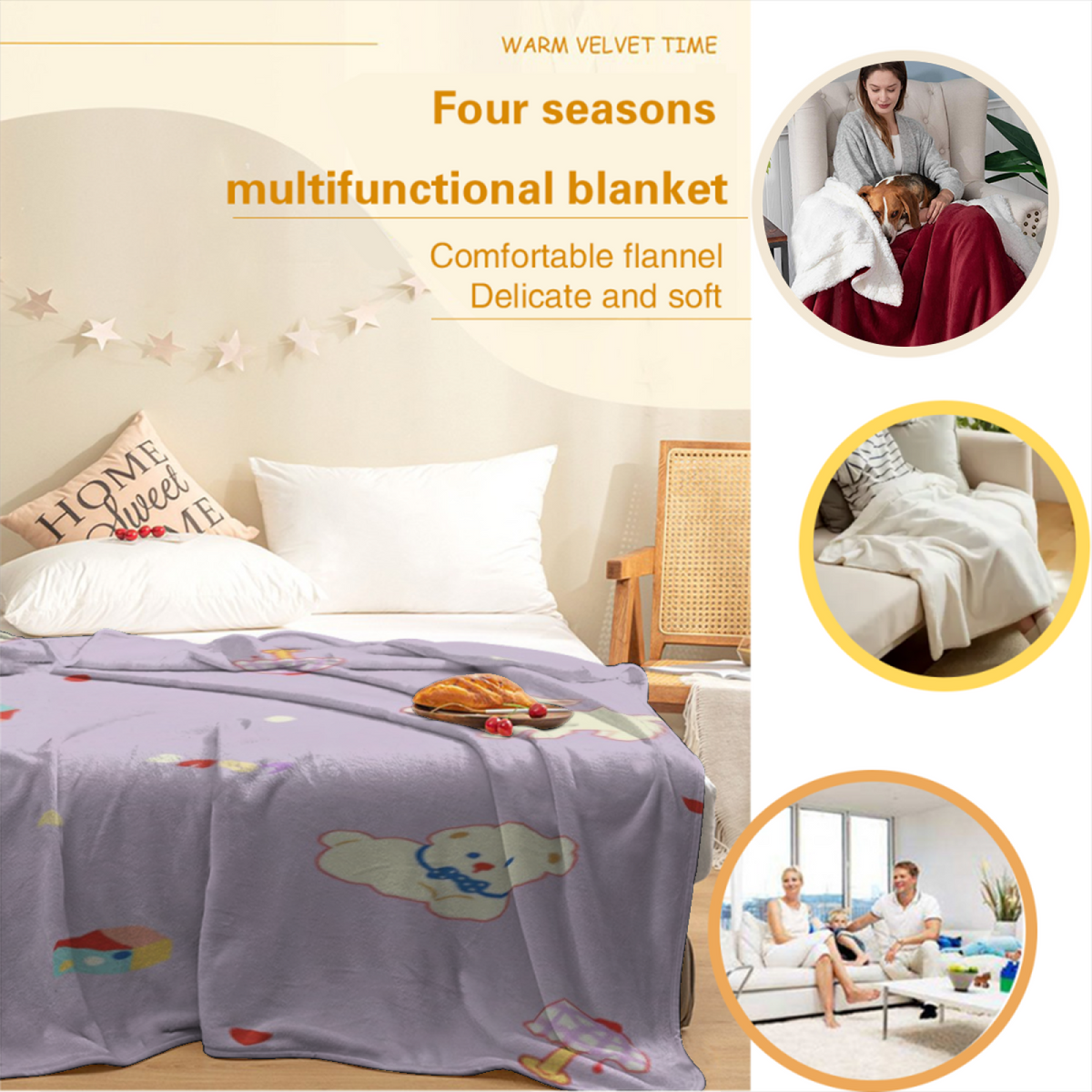 Orchard Prism Creamy Ivory Art Decorative Flannel Blanket