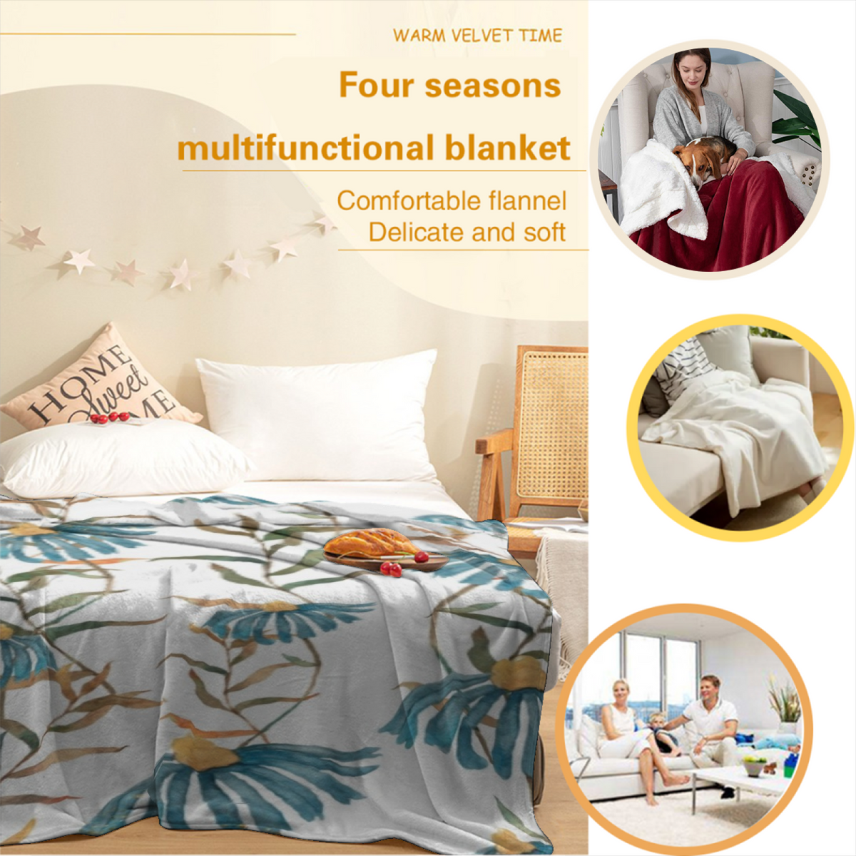 Decorative Flannel Blanket with Riverstone Petal Cozy Cottage Artwork