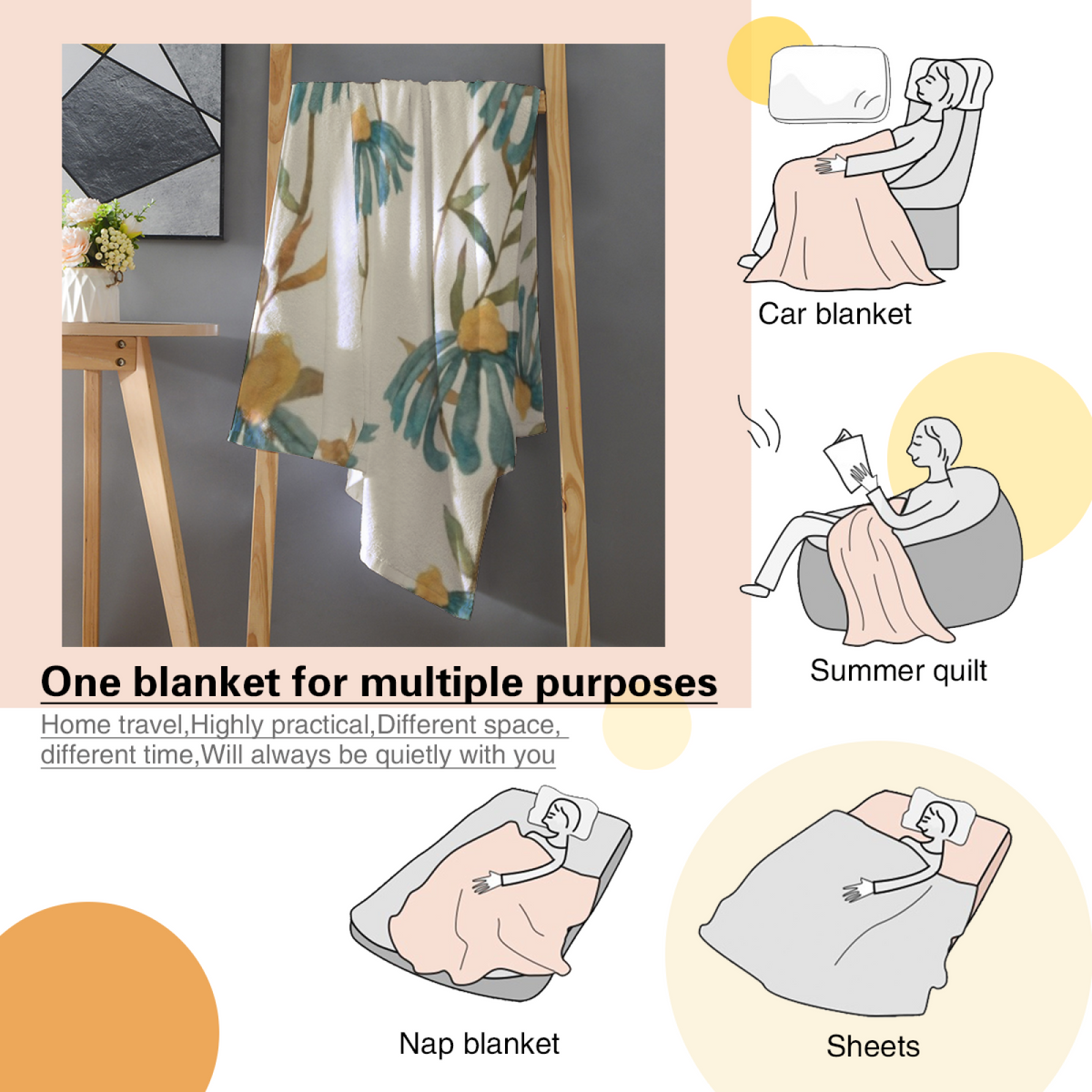 Decorative Flannel Blanket with Riverstone Petal Cozy Cottage Artwork