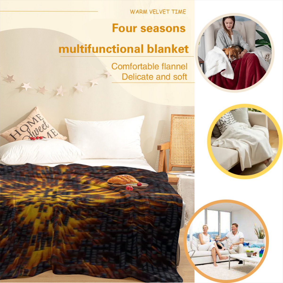 Pastel Multicolor Whimsical Decor Plush Flannel Throw ¨C Starlit Breeze Edition