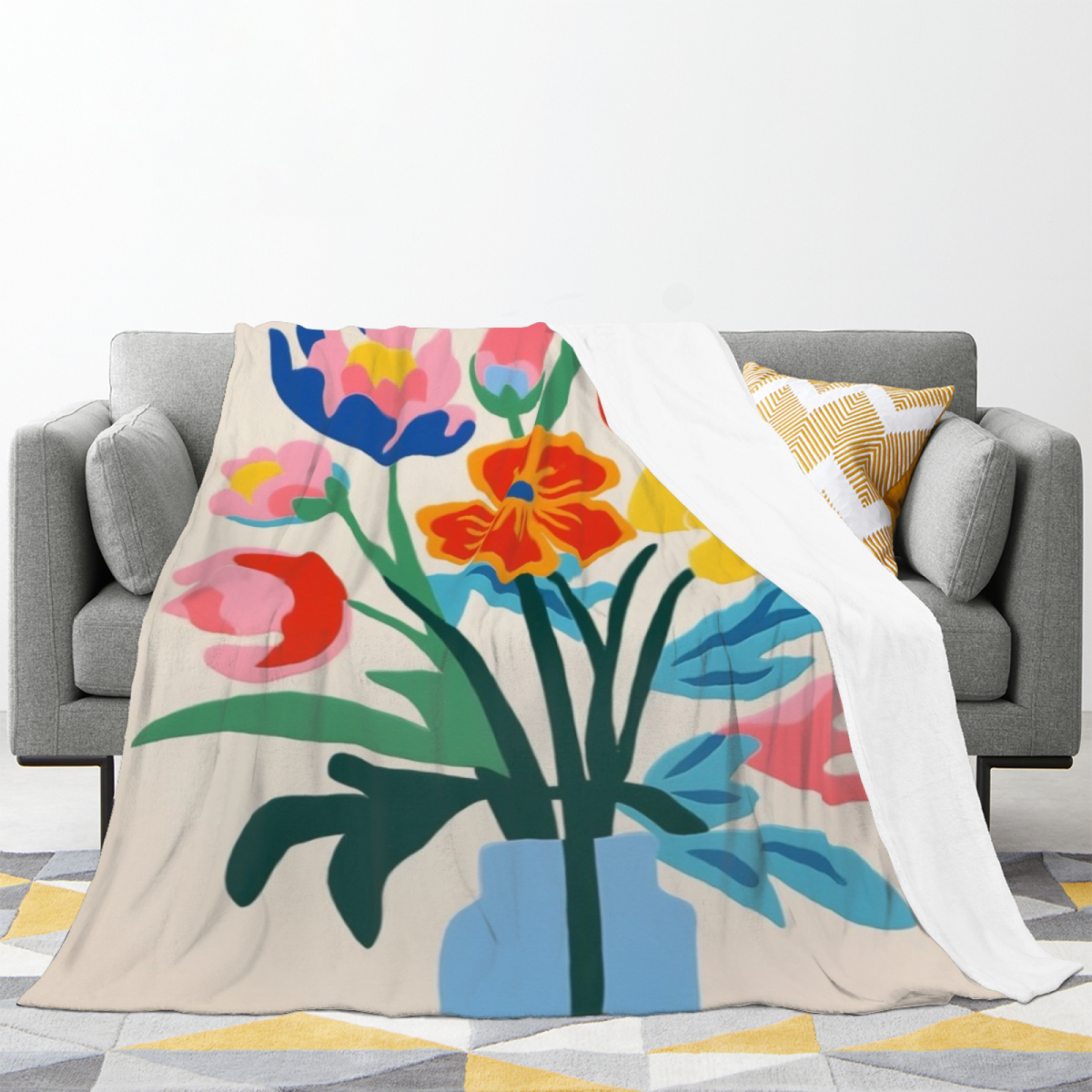Radiant Fern Lightweight Flannel Throw in Soft Neutral