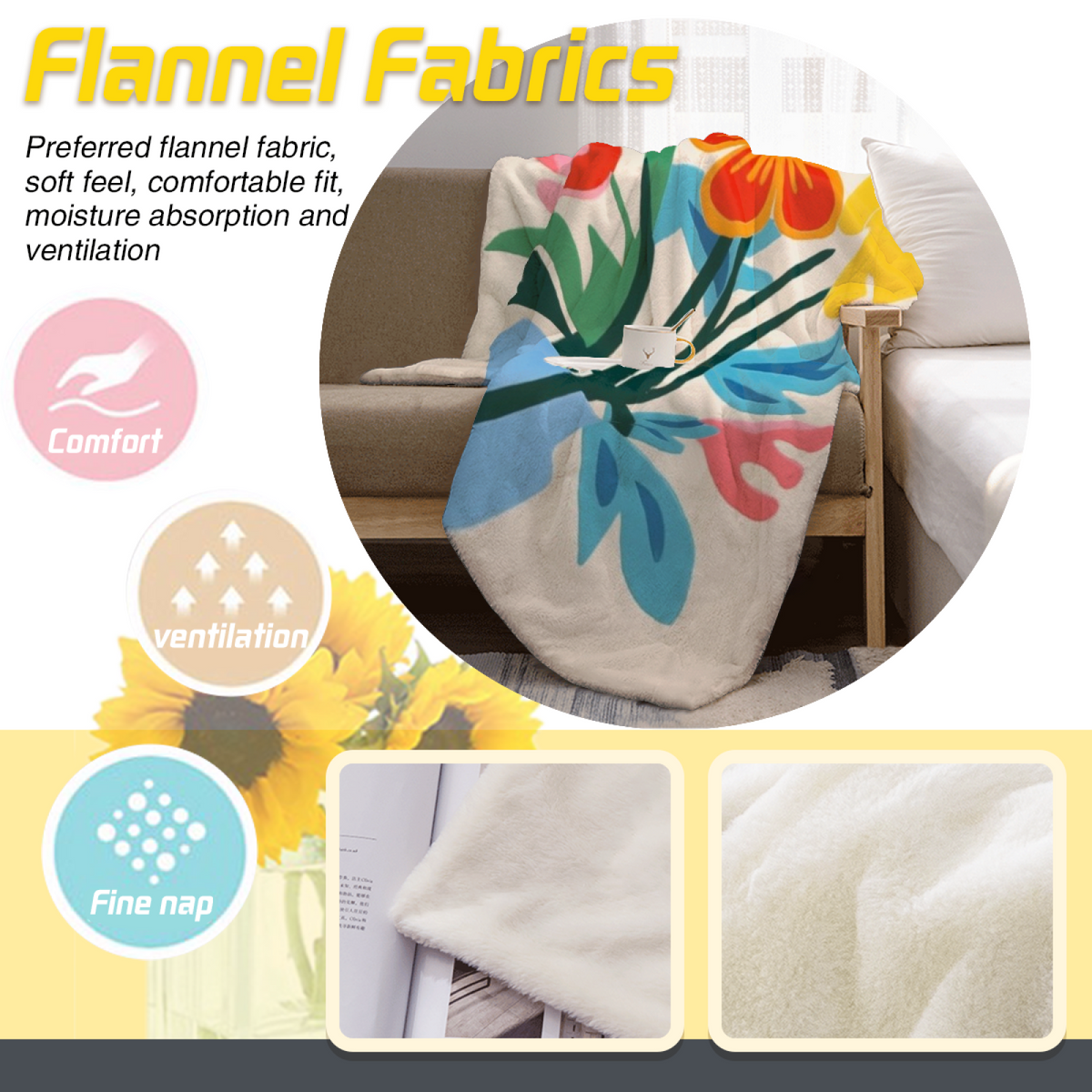 Radiant Fern Lightweight Flannel Throw in Soft Neutral