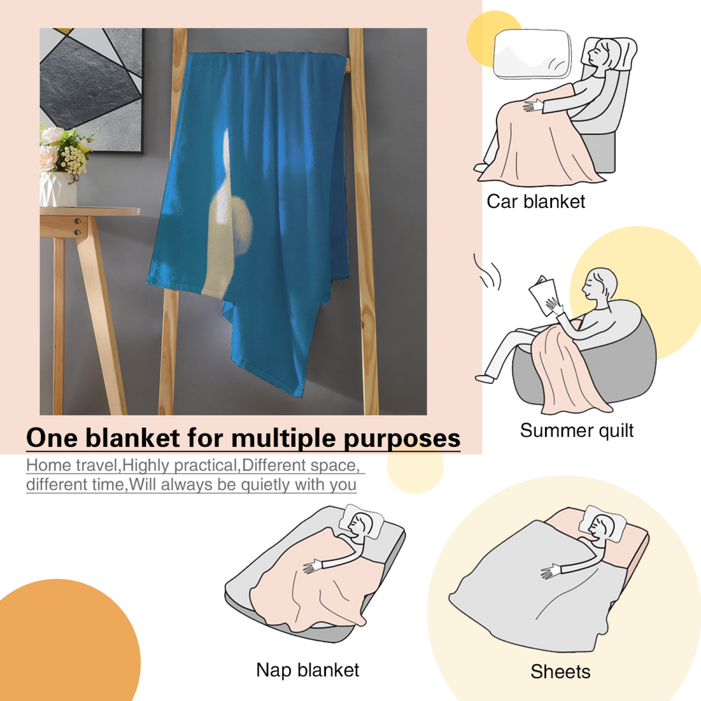 Sleepy White Bear Flannel Throw Blanket ¨C Blue Background Cozy Cartoon Print