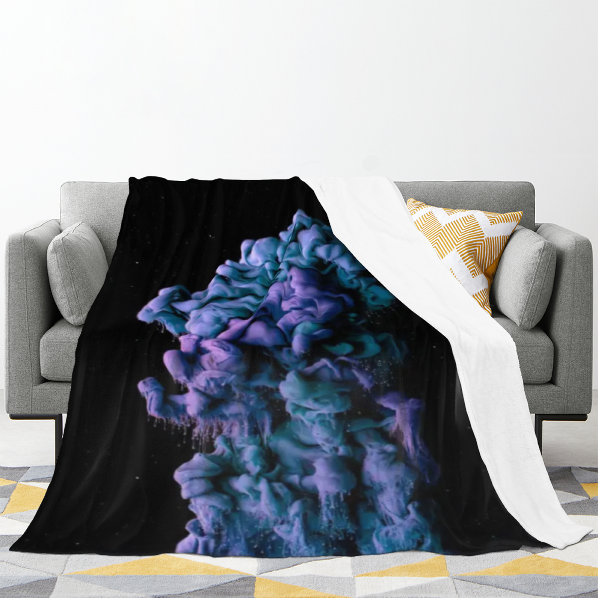 Misty Cove Expressive Print Flannel Sofa Throw in Dusty Lilac