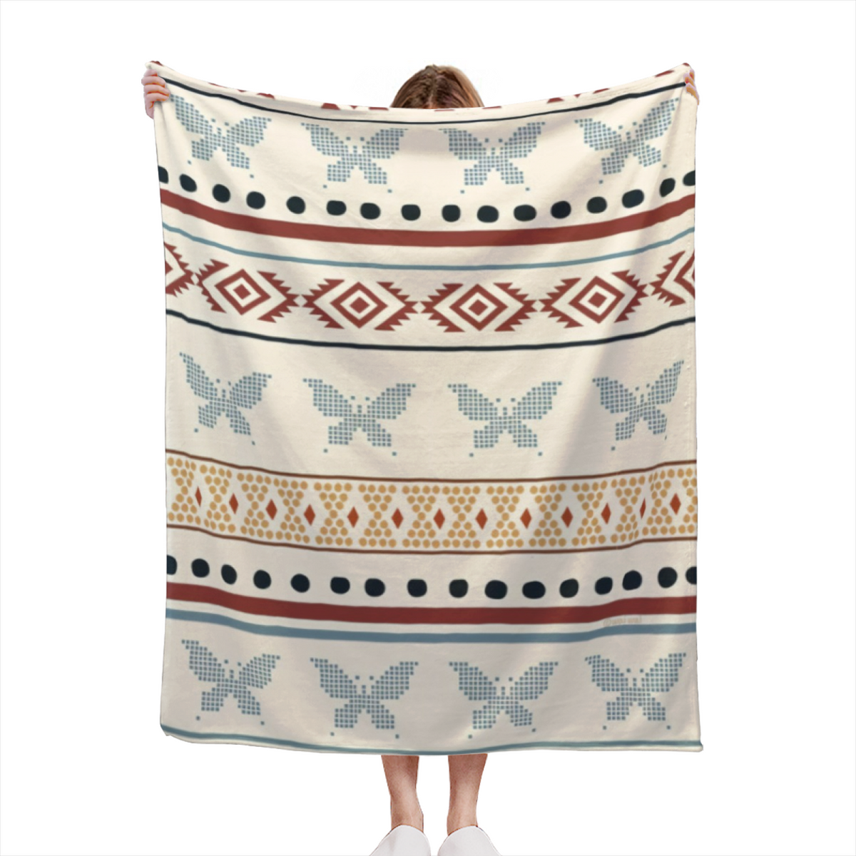 Cobalt Meadow Ivory Contemporary Cozy Flannel Bed Blanket
