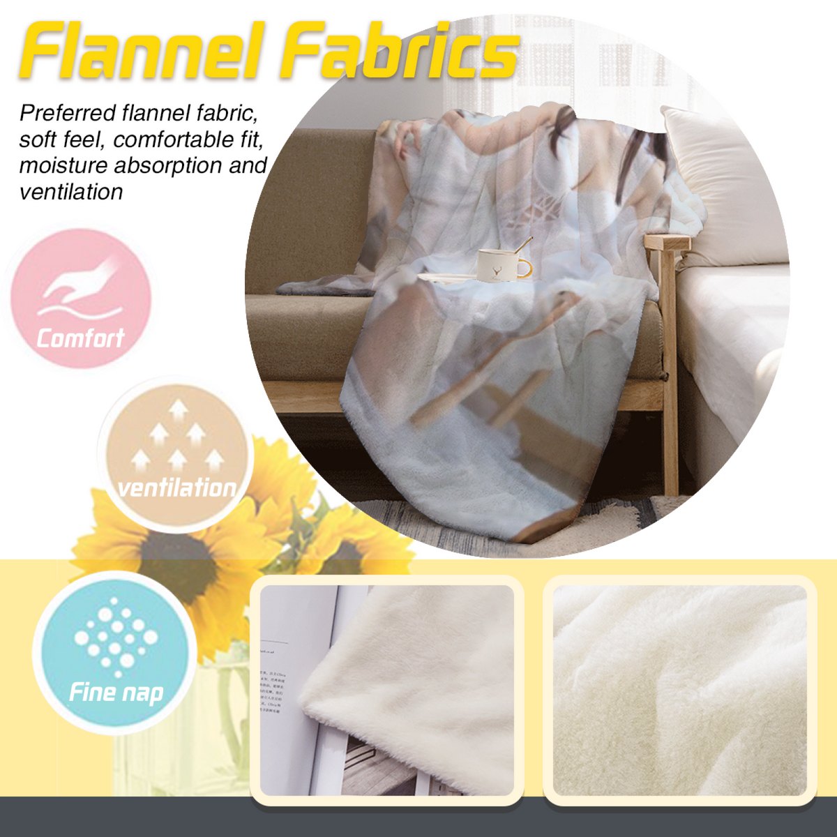 Opaline Picnic Expressive Print Cozy Flannel Bed Blanket in Dusty Lilac