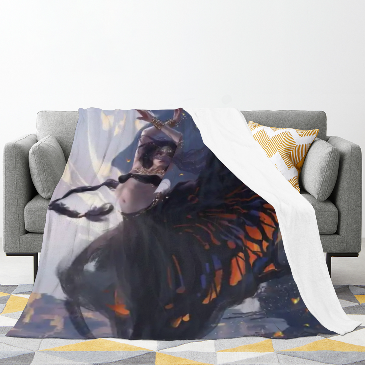 Pastel Multicolor Whimsical Decor Plush Flannel Throw ¨C Celestial Fern Edition