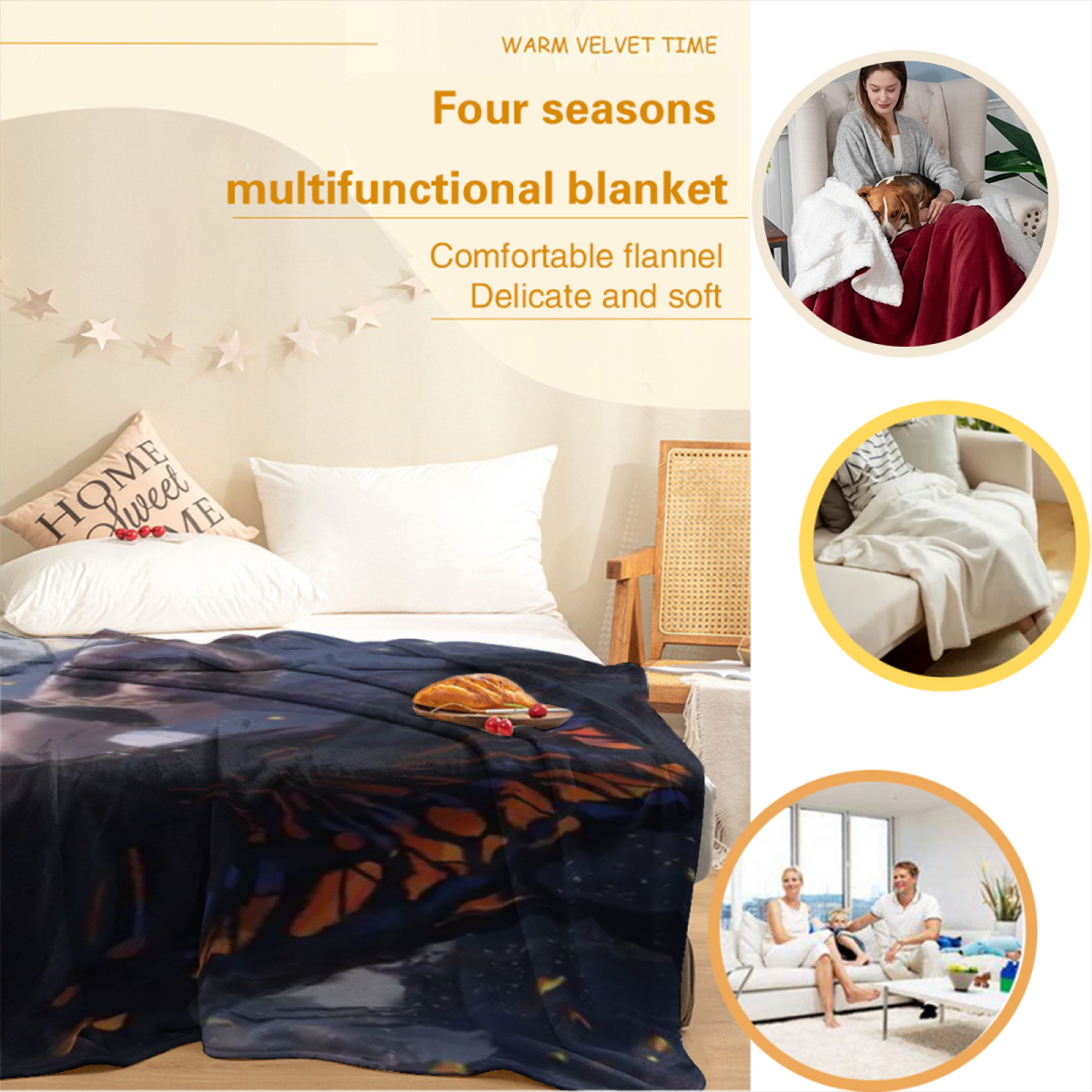 Pastel Multicolor Whimsical Decor Plush Flannel Throw ¨C Celestial Fern Edition
