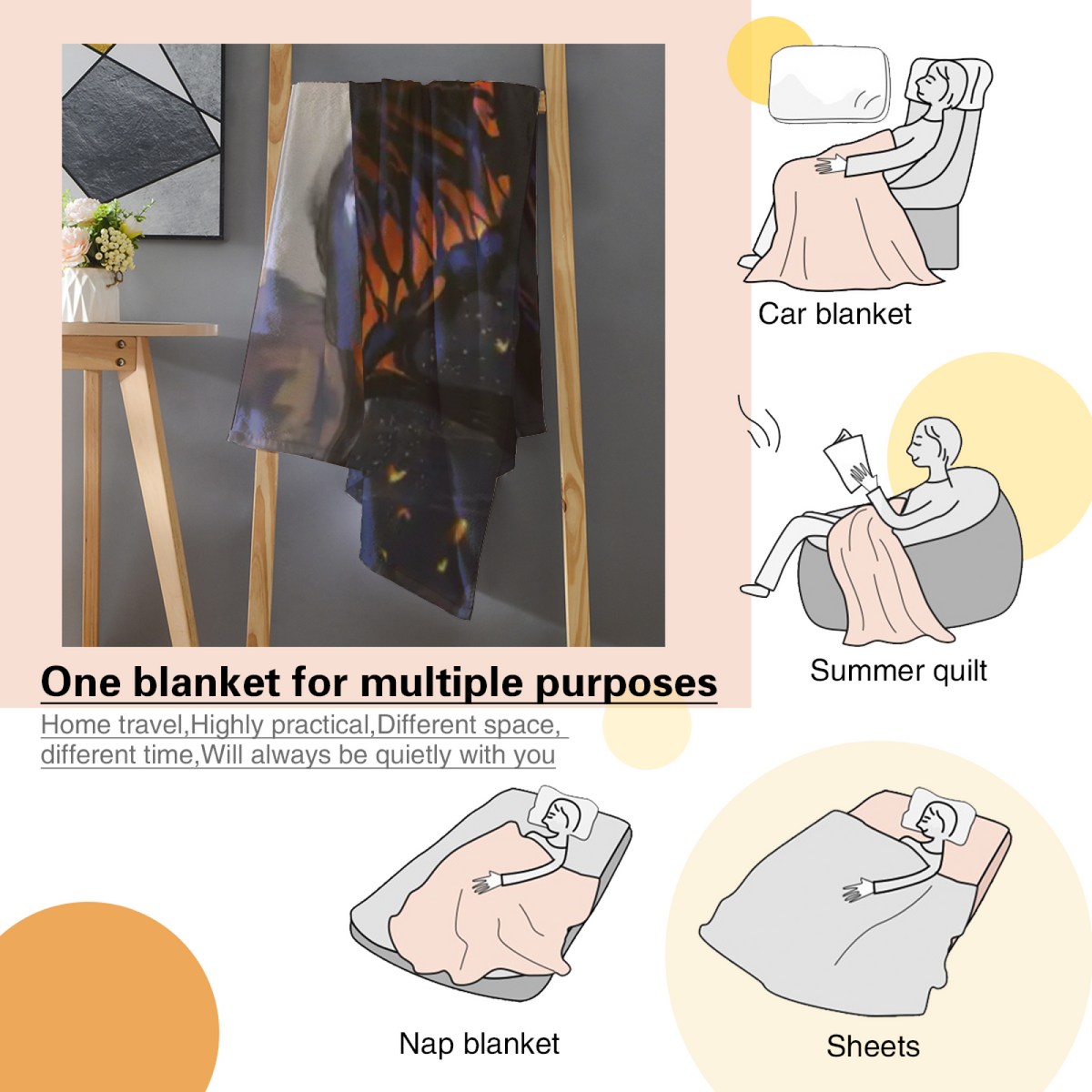 Pastel Multicolor Whimsical Decor Plush Flannel Throw ¨C Celestial Fern Edition