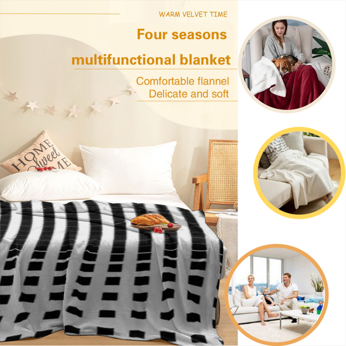 Meadow Petal Soft Neutral Art Lightweight Flannel Throw