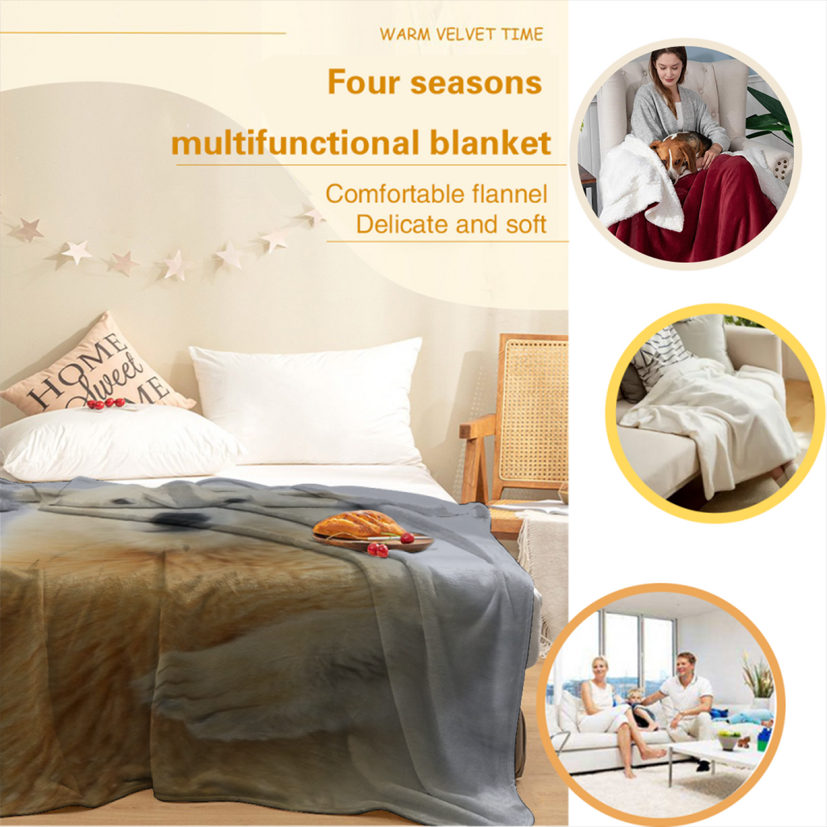 Riverstone Sonnet Inspired Cozy Flannel Bed Blanket ¨C Earthy Neutral Palette