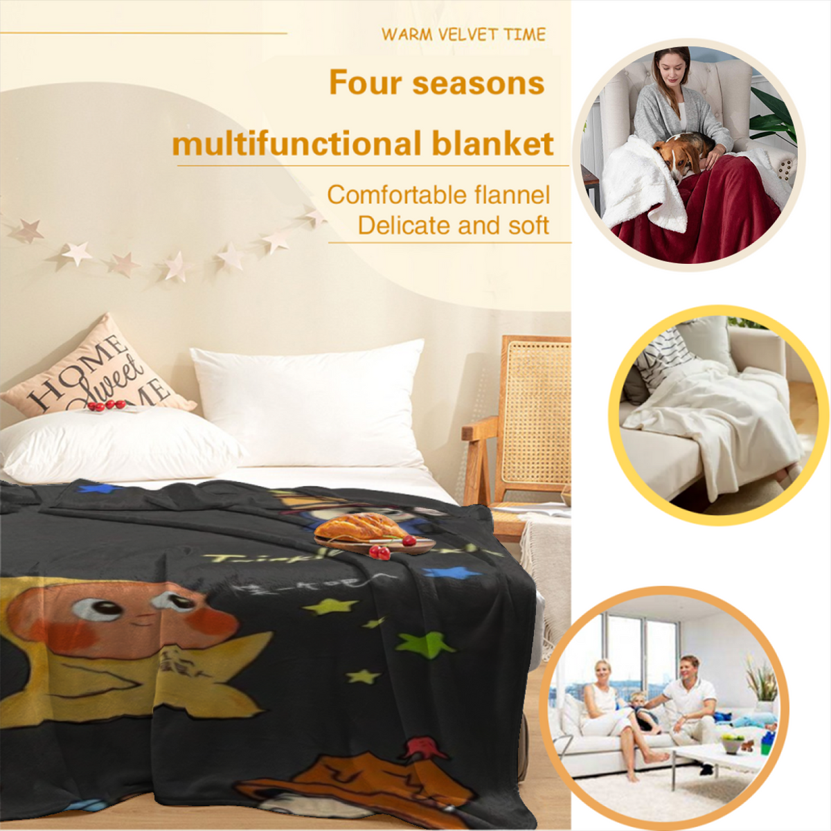 Orchard Harbor Pastel Multicolor Modern Art Flannel Throw Blanket