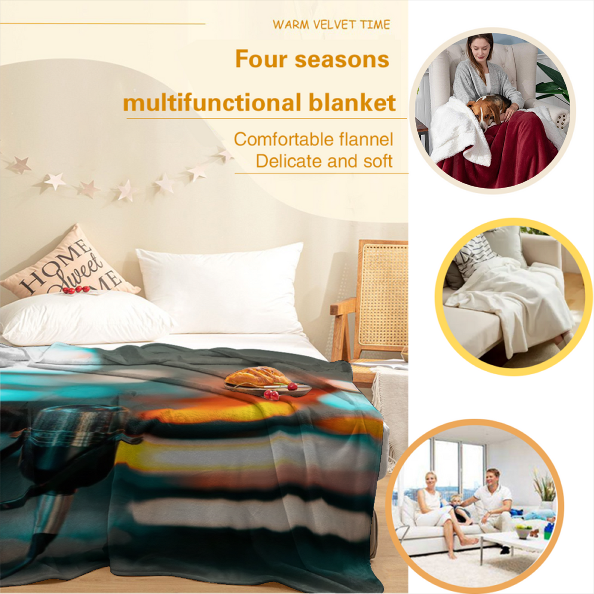 Electric Whisper Inspired Cozy Flannel Bed Blanket ¨C Earthy Neutral Palette
