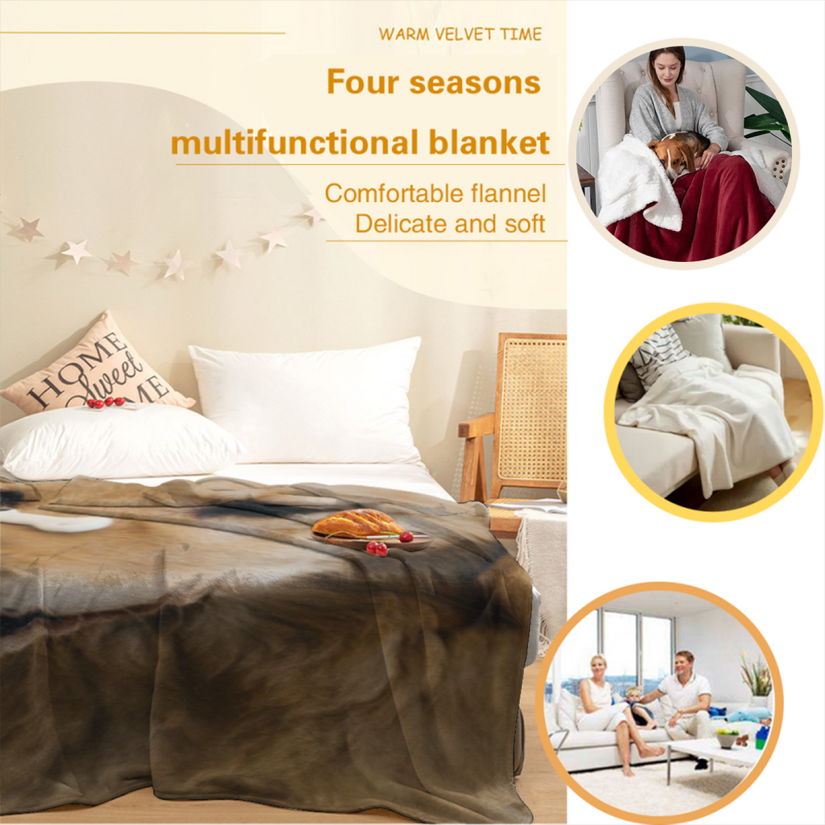 Harbor Sketch Earthy Multicolor Art Flannel Throw Blanket