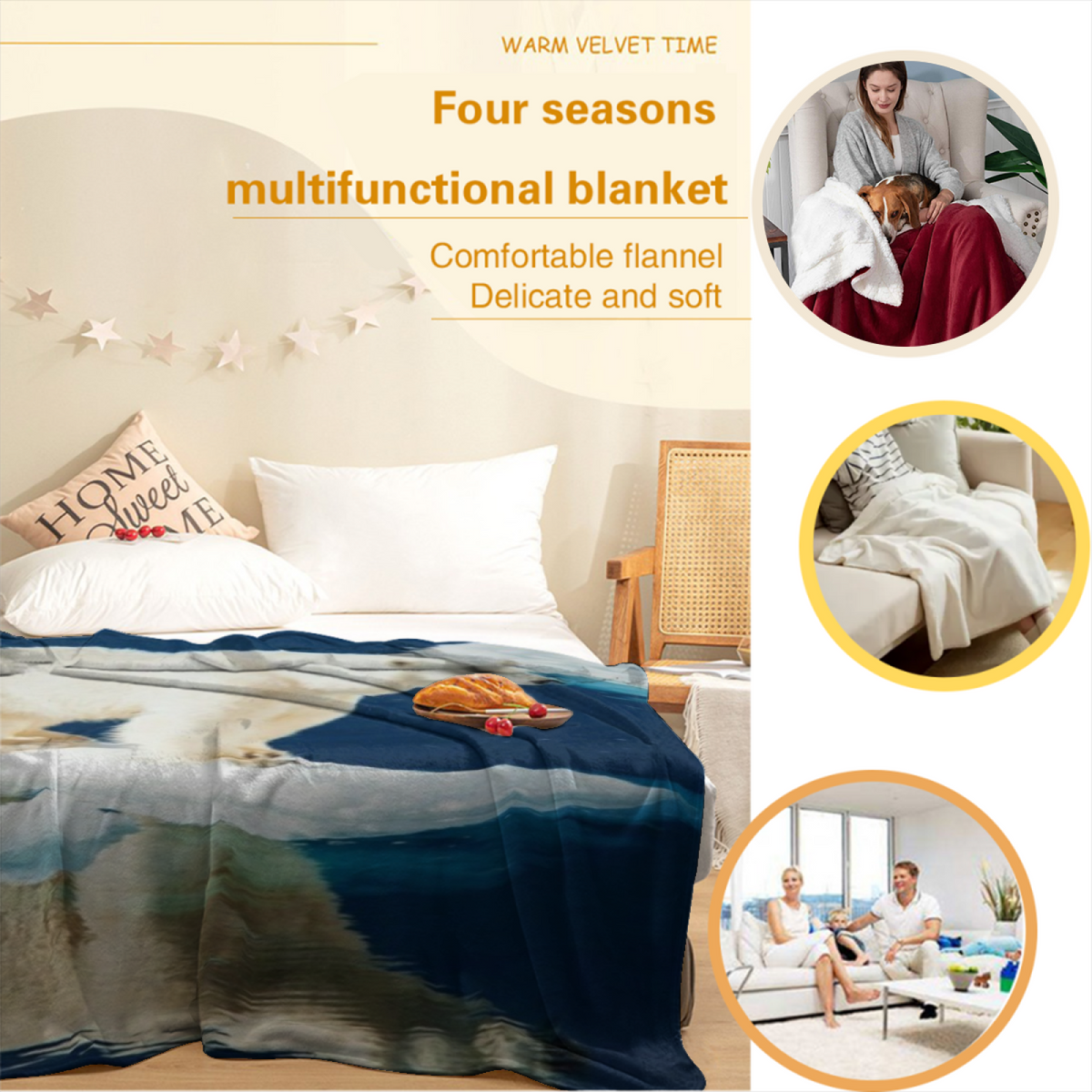 Retro Soft Neutral Ember Tapestry Flannel Throw Blanket