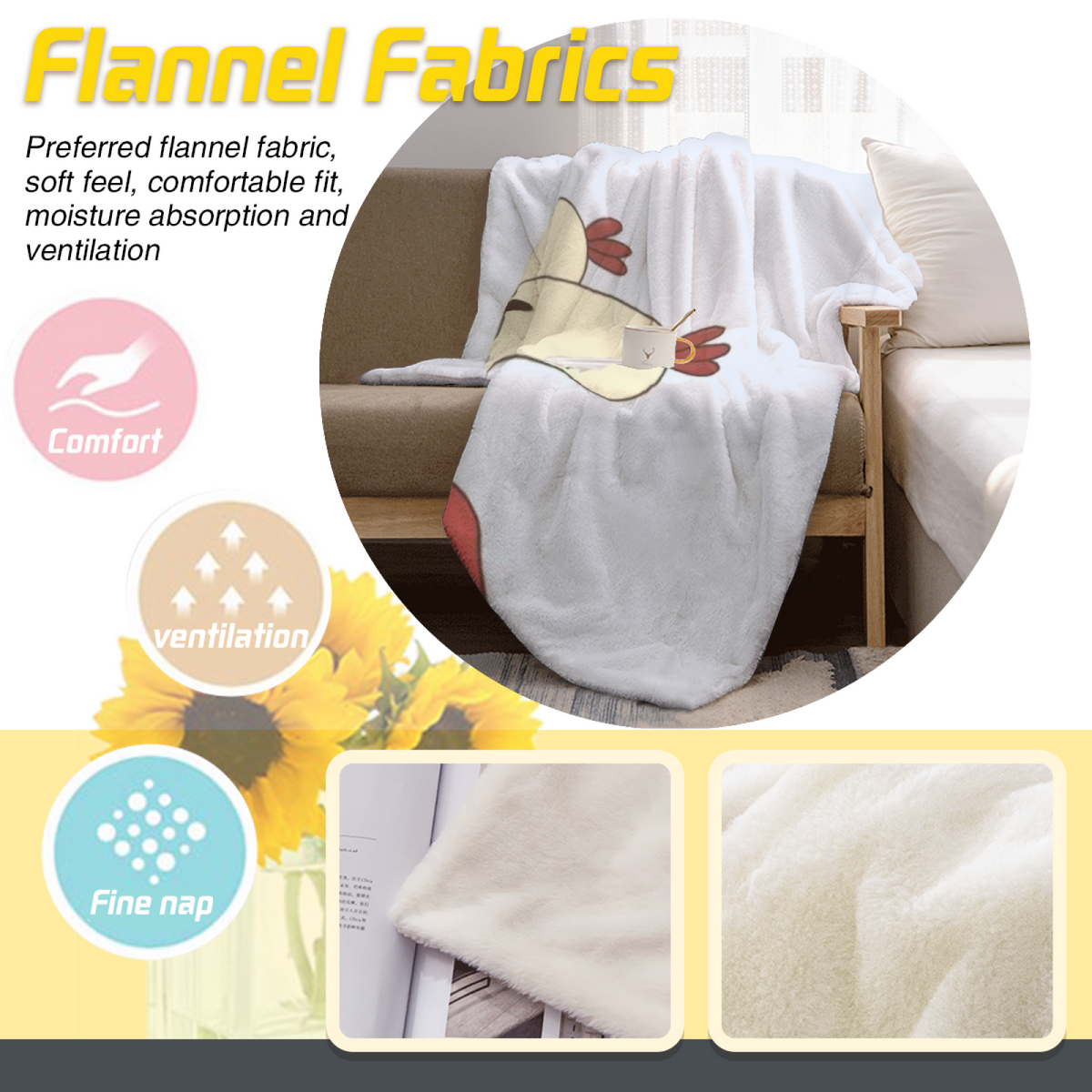 Eclectic Design Evergreen Rhapsody Creamy Ivory Flannel Sofa Throw