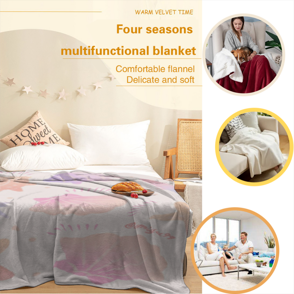 Ivory Golden Mosaic All-Season Flannel Blanket