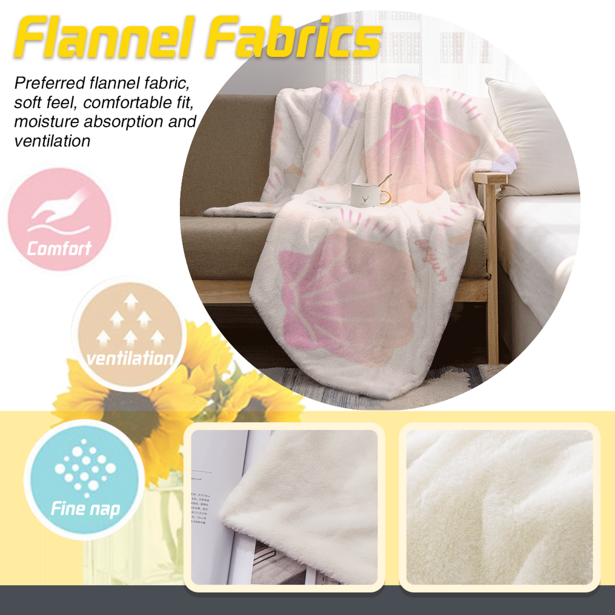 Ivory Golden Mosaic All-Season Flannel Blanket