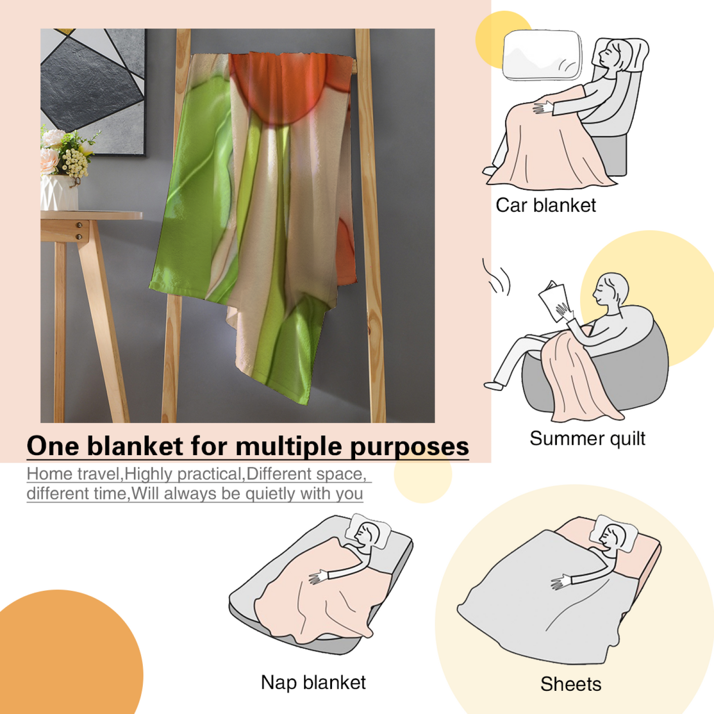 Orange Mushroom Flannel Throw Blanket ¨C Cute Woodland Mushroom and Flower Art