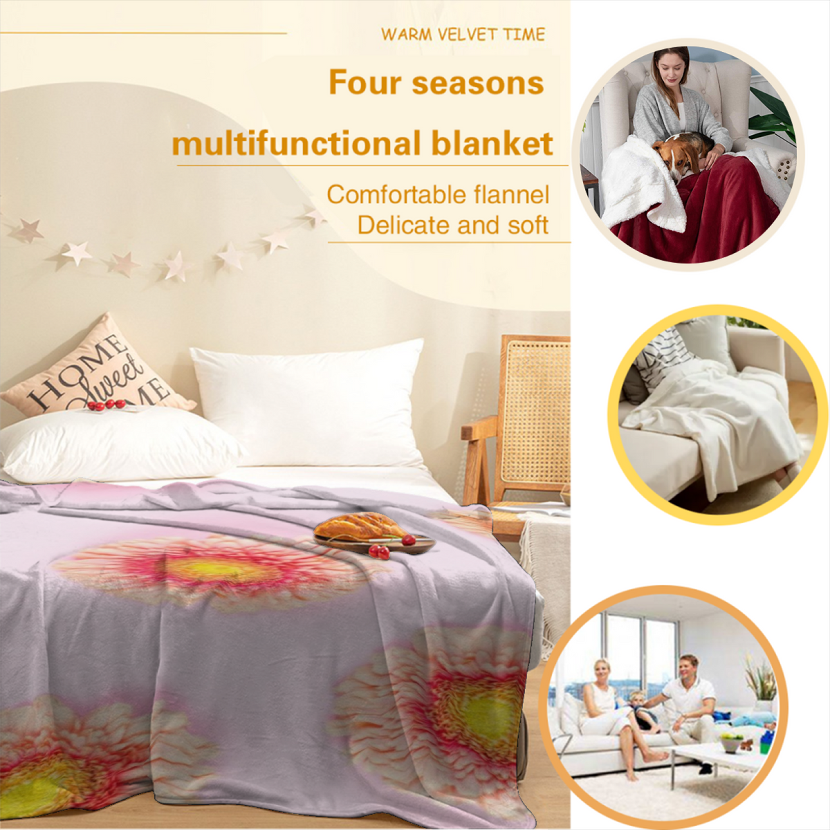 Cosmic & Blossom Playful Graphic All-Season Flannel Blanket