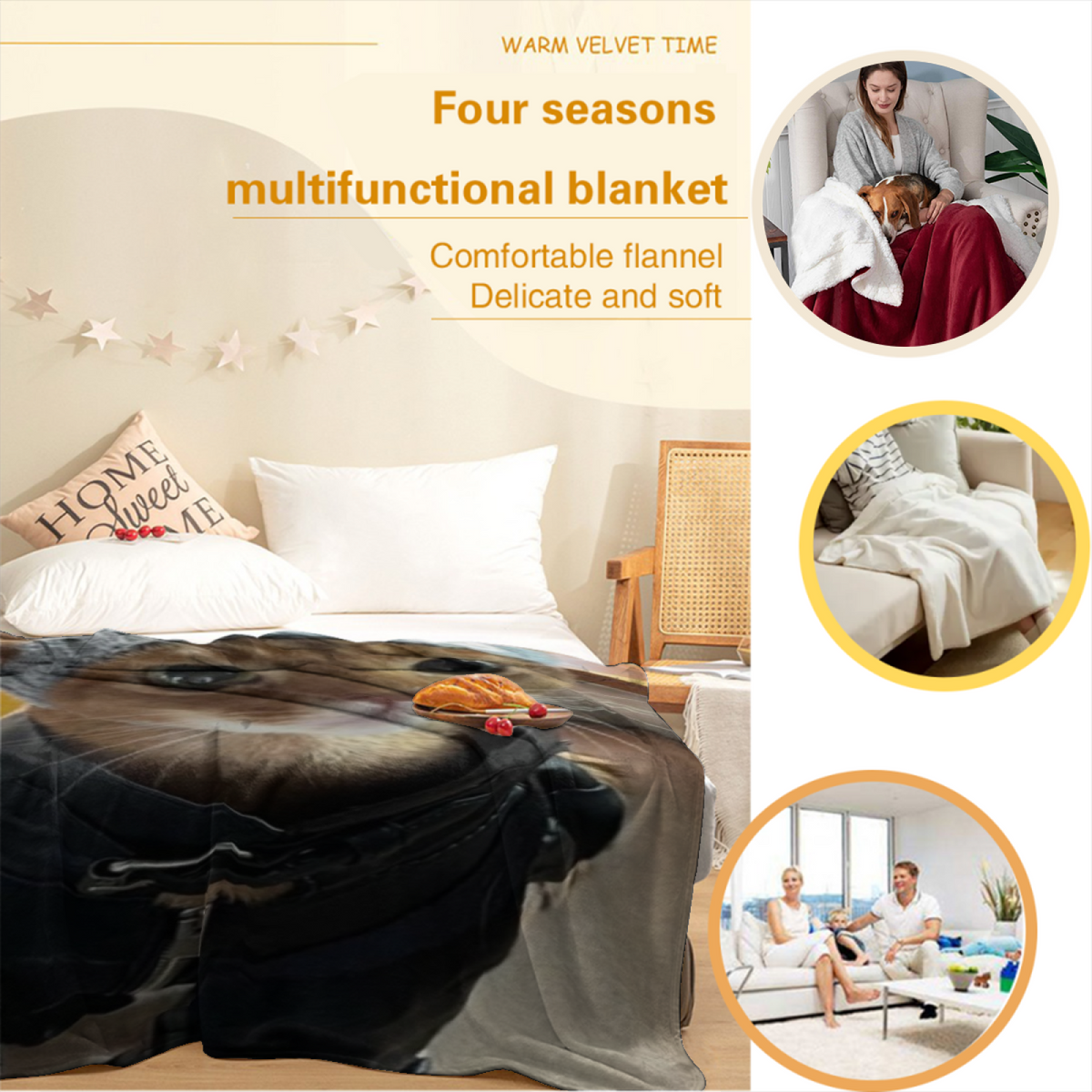 Soft Neutral Whimsical Decor Plush Flannel Throw ¨C Sunwashed Breeze Edition