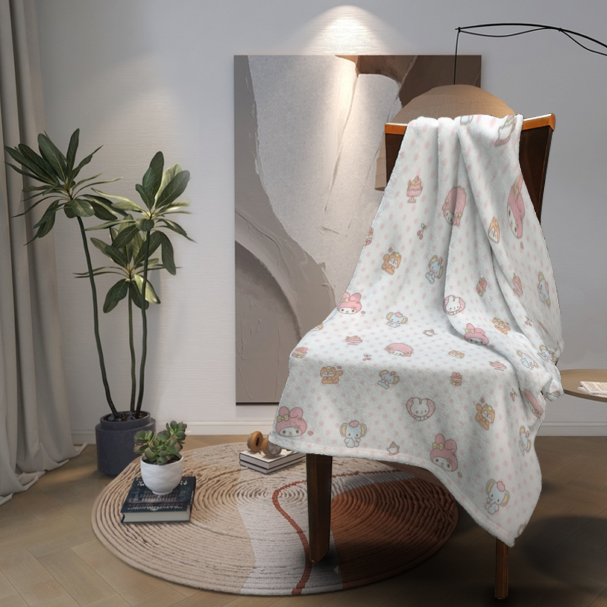 Creamy Ivory Tangerine Horizon Lightweight Flannel Throw ¨C Contemporary Pattern
