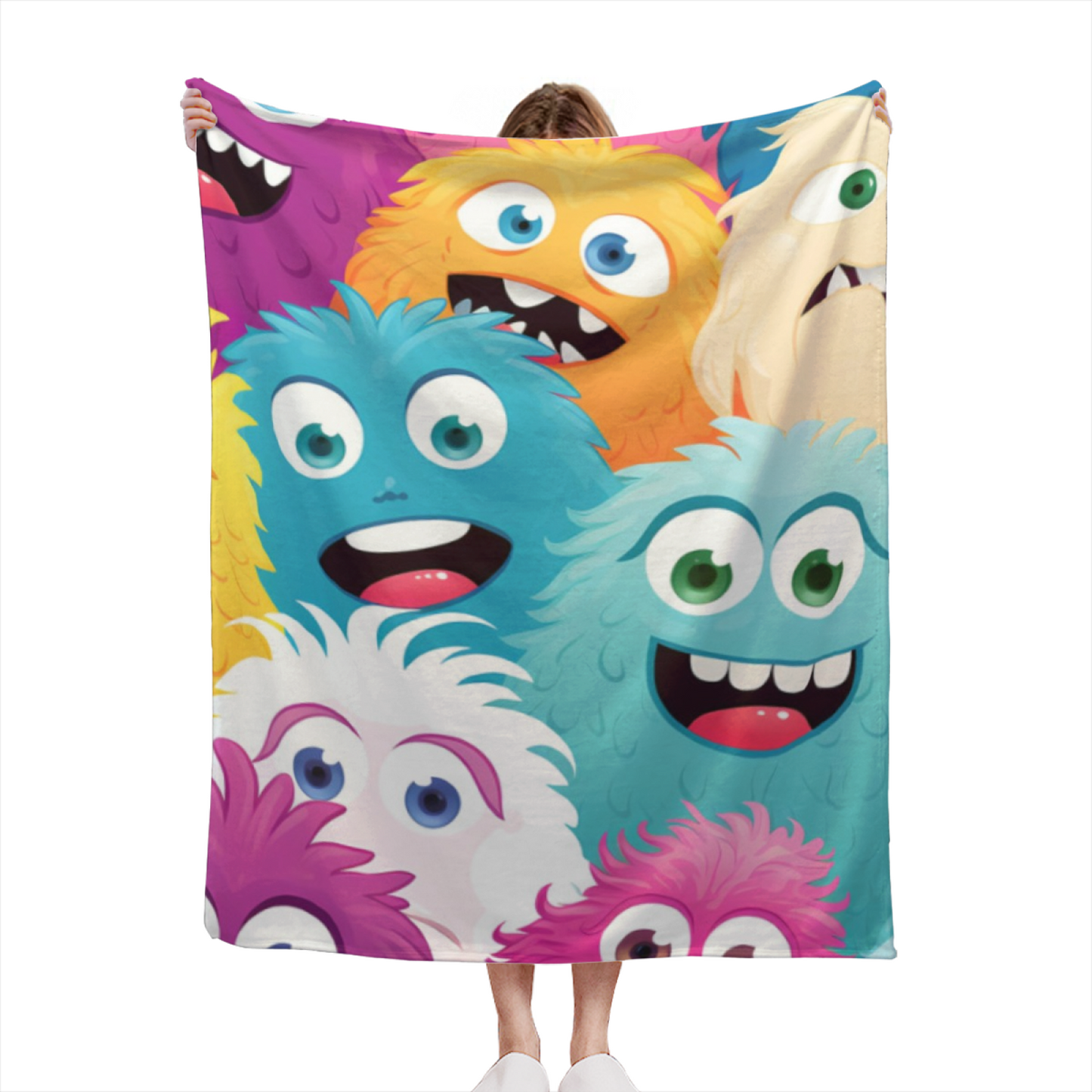 Colorful Cartoon Monsters Flannel Throw Blanket ¨C Fun and Whimsical Character Print