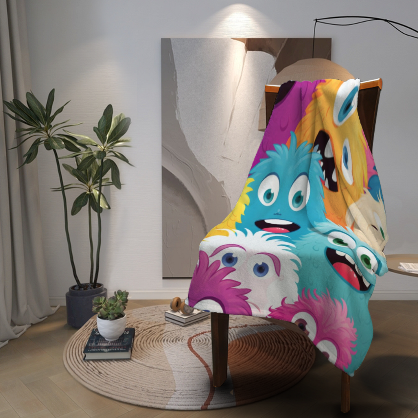 Colorful Cartoon Monsters Flannel Throw Blanket ¨C Fun and Whimsical Character Print