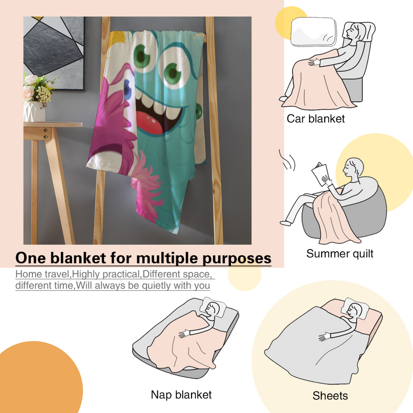 Colorful Cartoon Monsters Flannel Throw Blanket ¨C Fun and Whimsical Character Print