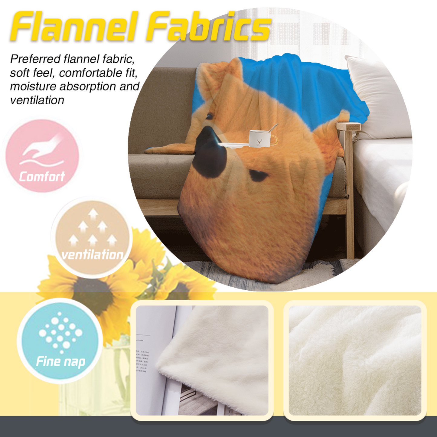 Cute Teddy Bear Flannel Throw Blanket ¨C Blue Background Cozy Cartoon Design