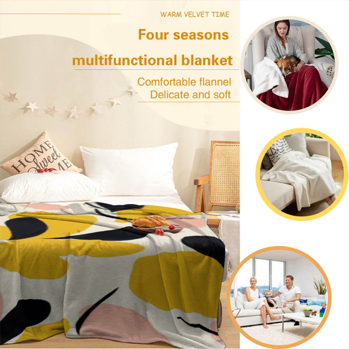 Starlit Flora Rich Multicolor Modern Art Flannel Throw Blanket