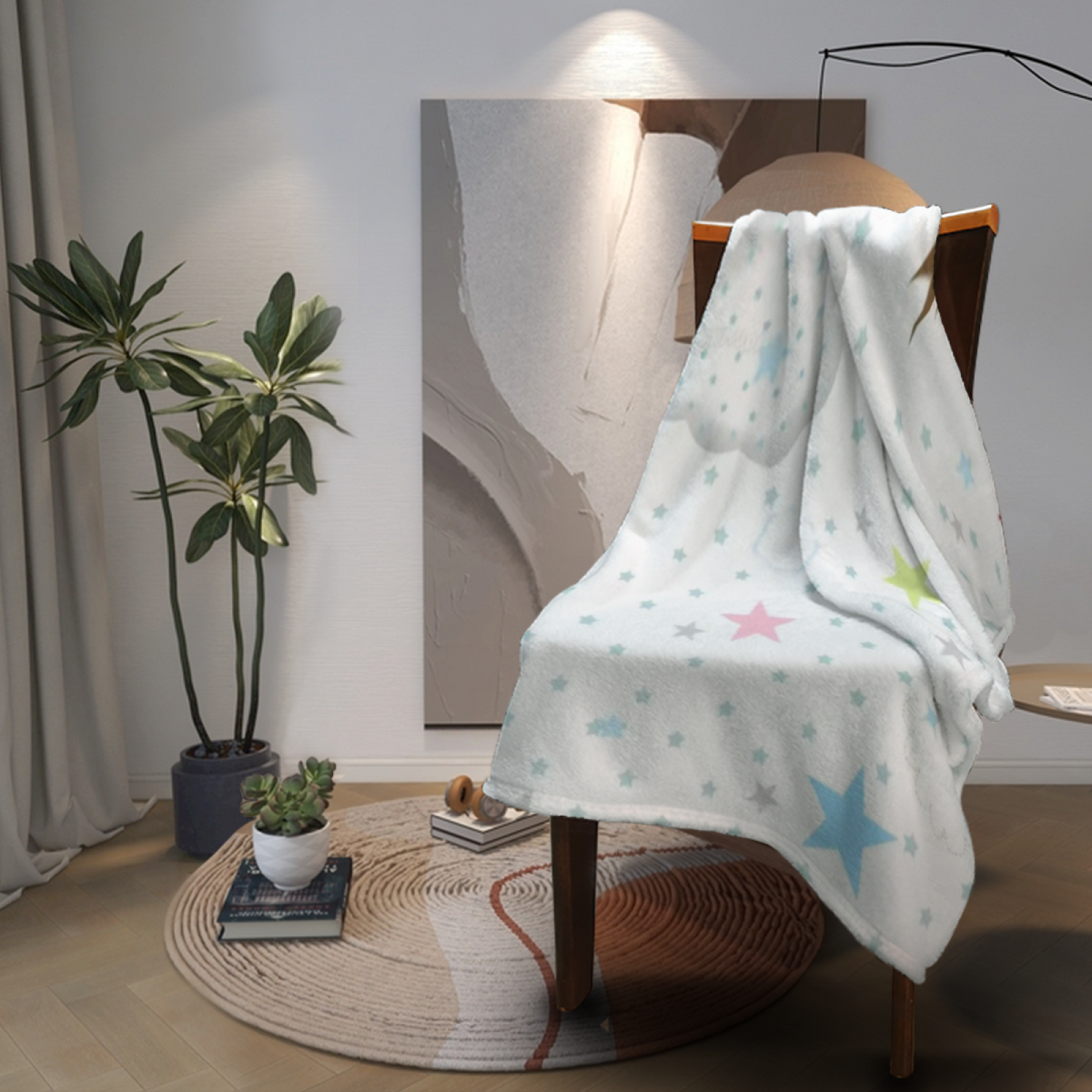 Earthy Neutral Cosmic Wander Soft Flannel Blanket ¨C Contemporary Pattern