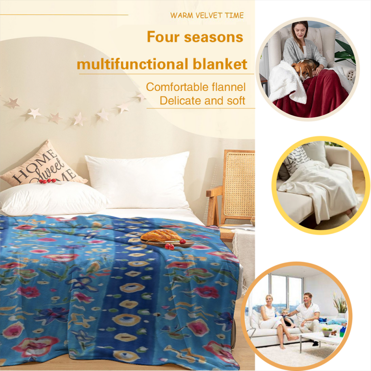 Watercolor Treasure Expressive Print Cozy Flannel Bed Blanket in Powder Blue
