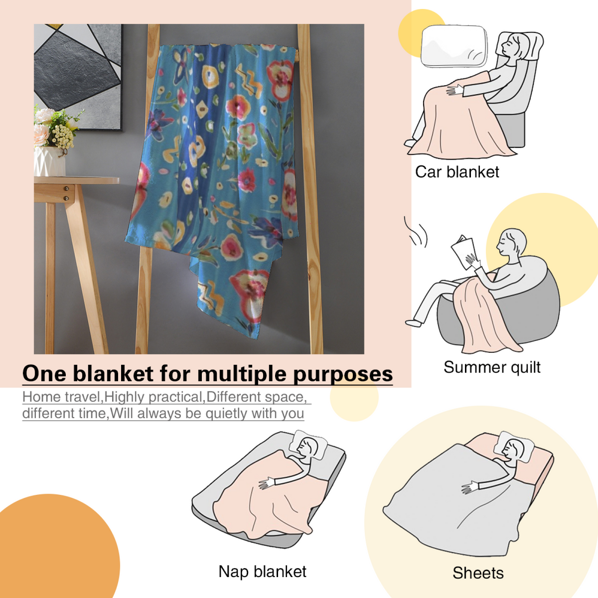 Watercolor Treasure Expressive Print Cozy Flannel Bed Blanket in Powder Blue