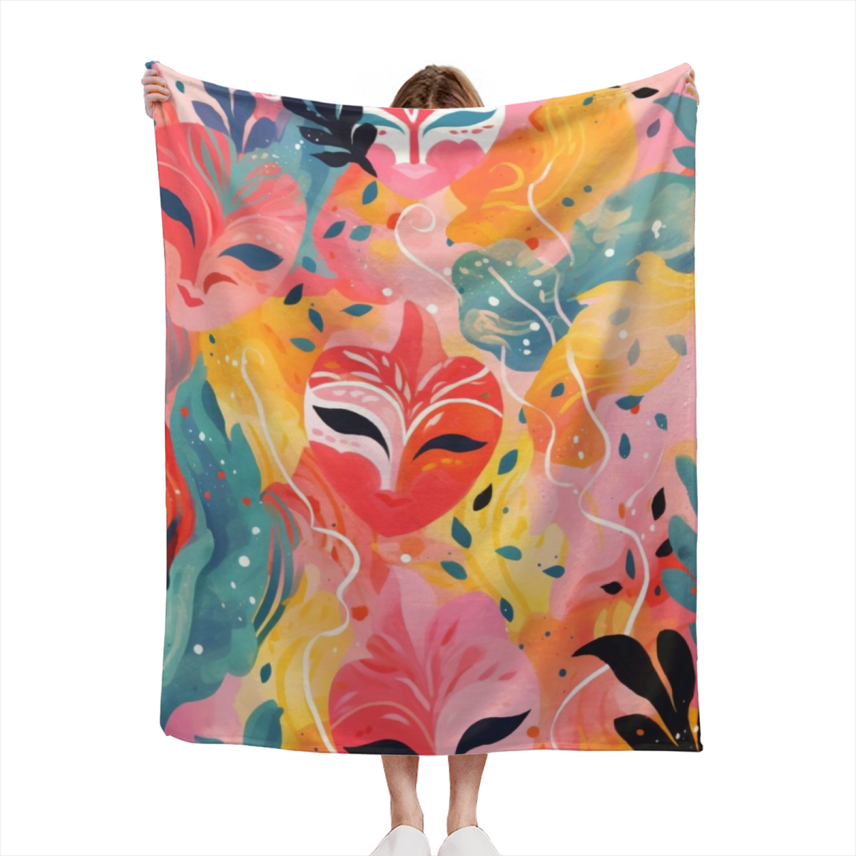 Sunwashed Sanctuary Expressive Print Cozy Flannel Bed Blanket in Dusty Lilac