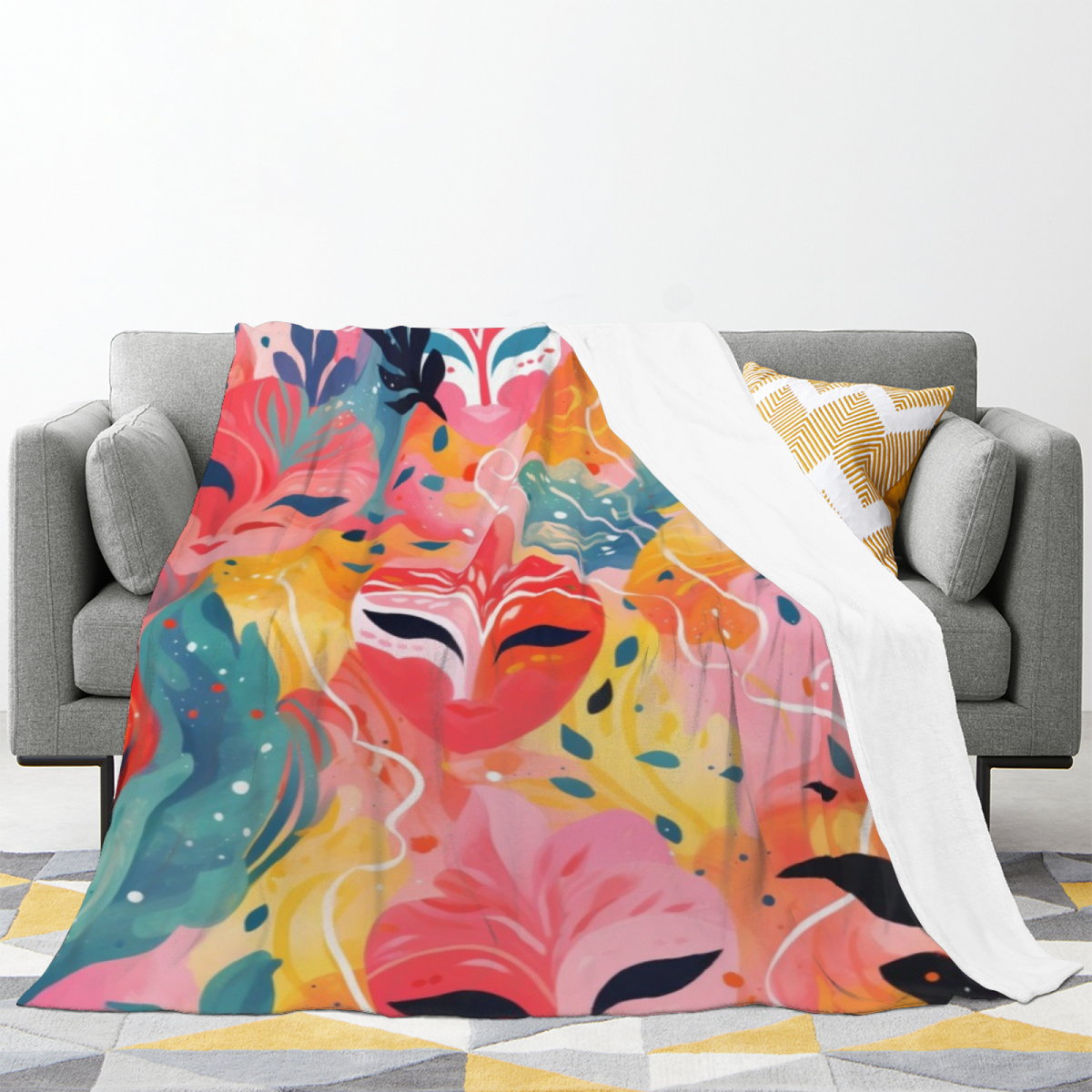 Sunwashed Sanctuary Expressive Print Cozy Flannel Bed Blanket in Dusty Lilac