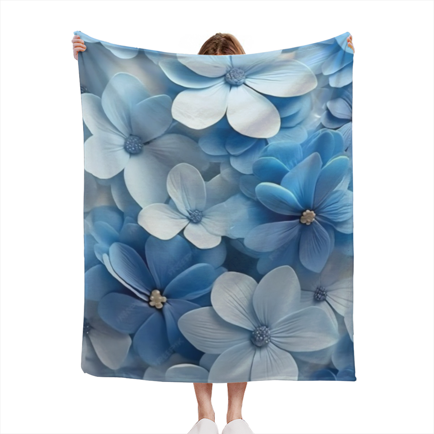 Blue Hydrangea Flannel Throw Blanket ¨C Soft Floral Garden Pattern