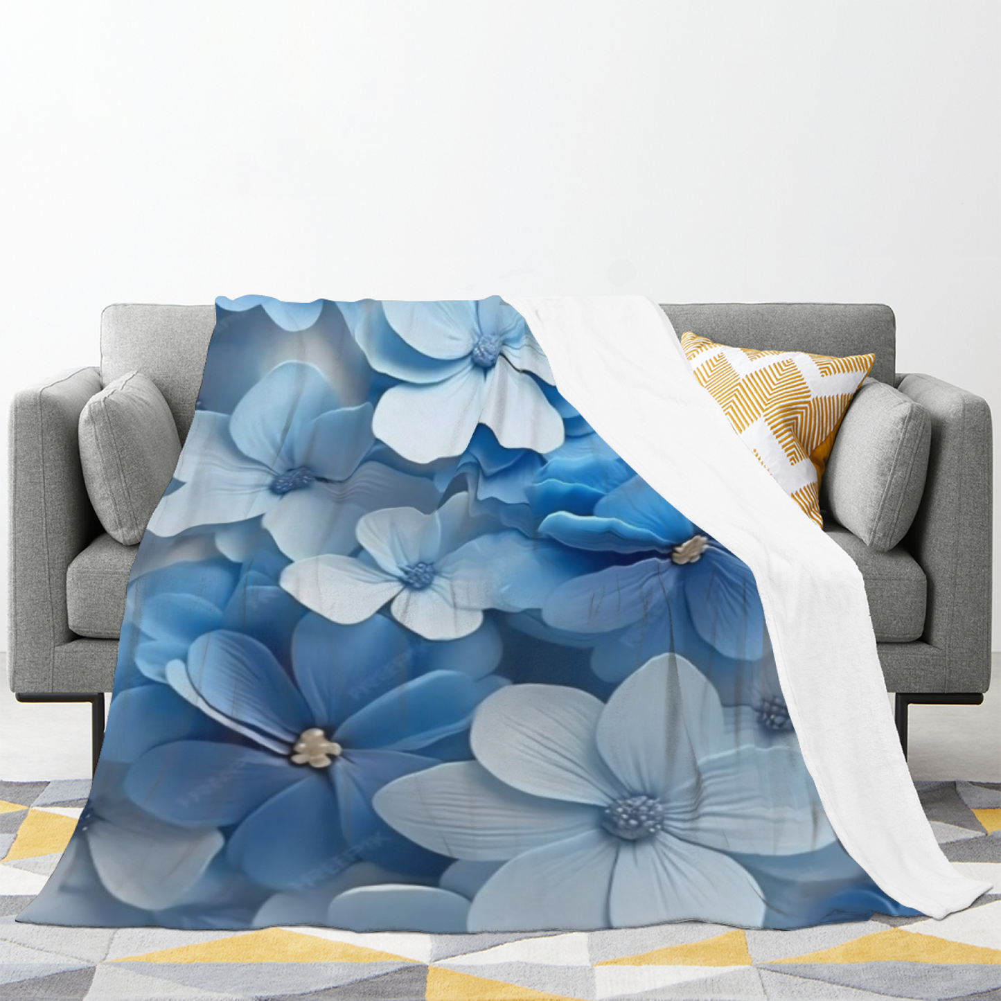 Blue Hydrangea Flannel Throw Blanket ¨C Soft Floral Garden Pattern