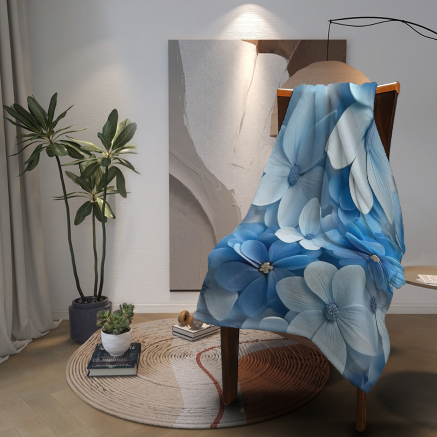 Blue Hydrangea Flannel Throw Blanket ¨C Soft Floral Garden Pattern