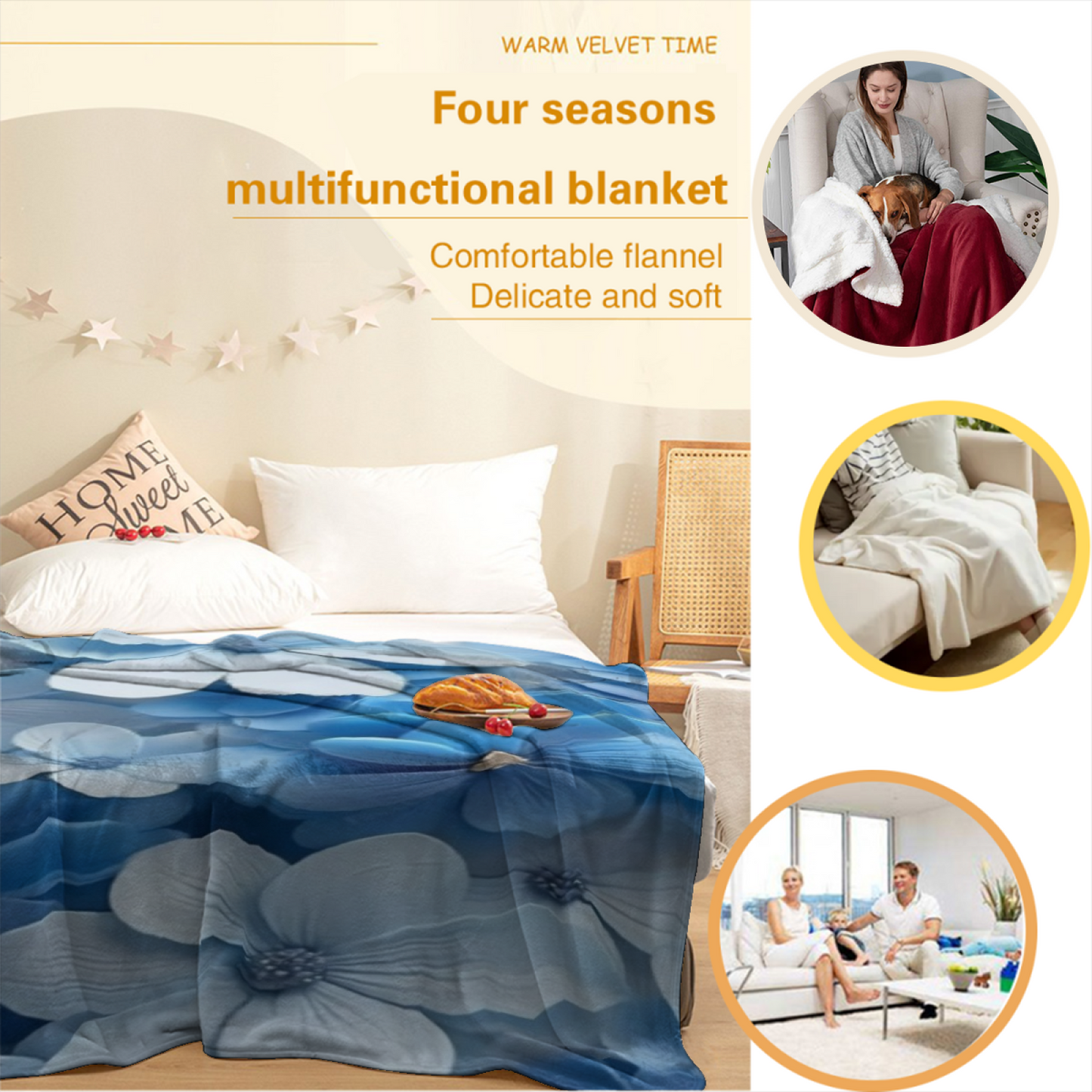 Blue Hydrangea Flannel Throw Blanket ¨C Soft Floral Garden Pattern